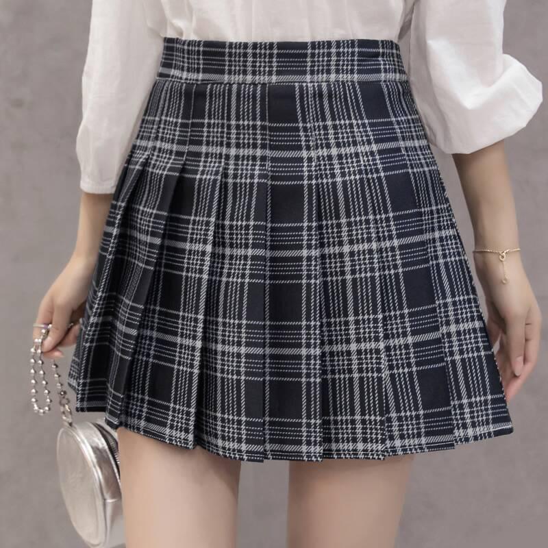 Women Mini Pleated Skirt Casual Loose Plaid Skirt 2020 Korean Style A-Line Skirt High Waist Skirt