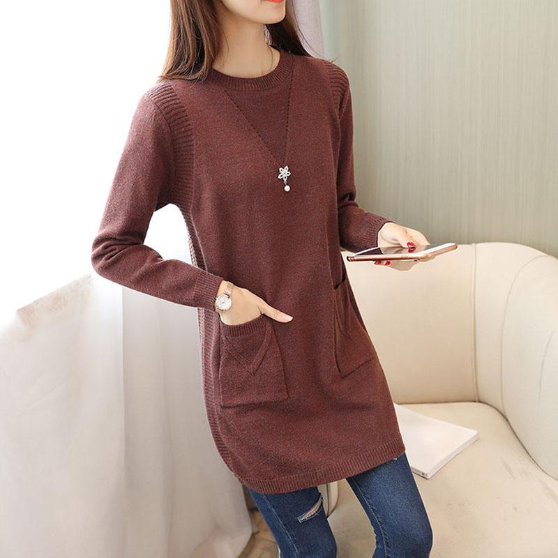 Autumn and Winter Thicker Loose Dress Mid-length Knitted Casual Bottoming Skirt Pure Color Simple Female Sweater Dress