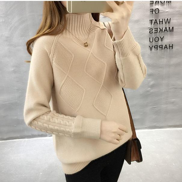 Multi-color Women Skin-friendly Sweater Twist Solid Color Turtleneck Bottoming Knitwear Top