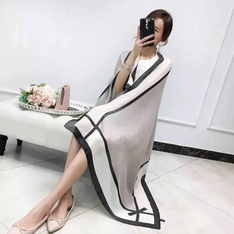 Printed Gauze Scarf Thin Versatile Warm Scarf Female Sunscreen Beach Towel Shawl Oversized Simple Temperament Silk Scarf Female