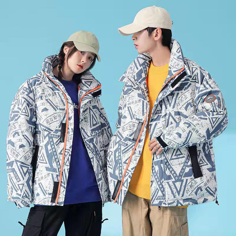 Lovers Down Jacket Winter Stand-up Collar Thick White Duck Down Padded Warm Loose Cotton Jacket Sports Casual Wear