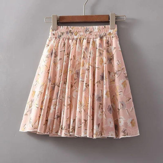 Floral Chiffon Beach Skirt Summer Women's Flower Printed Short Skirt A-line High Waist Retro Bag Hip Skirt Thin All Match Casual Mini Skirt
