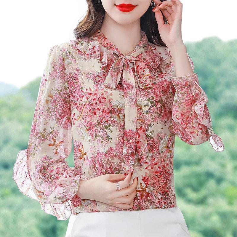 Floral Chiffon Shirt Women's Spring Summer Top Loose Blouses