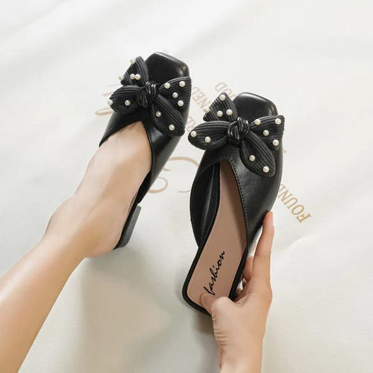 Slippers Women Summer Outer Wear Non-slip Wear-resistant Sandals and Slippers Bow Solid Color