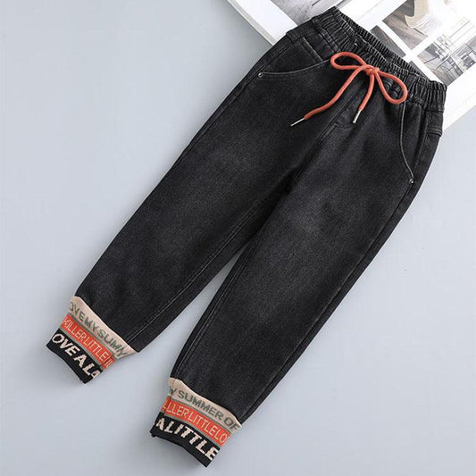 Girls' Autumn Jeans 2021 New Korean Slim Fashion Threaded Children's Pants