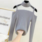 Pofulove Babes Off-the-shoulder Half Turtleneck Bottoming Shirt Mesh Stitched Sexy Elastic Knitwear
