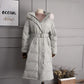 Korean Style White Duck Down Long Section Knee-waisted Real Fox Fur Big Fur Collar Down Jacket Women Trendy