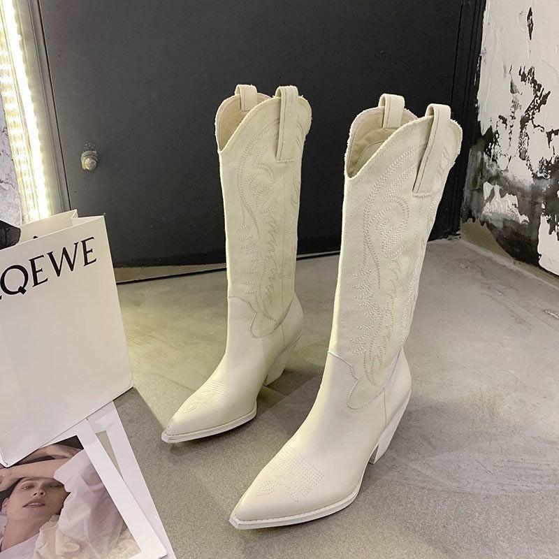 Women's Knee-high Leather Boots Autumn Winter High Boots Thick Heel Martin Boots Western Cowboy Boots