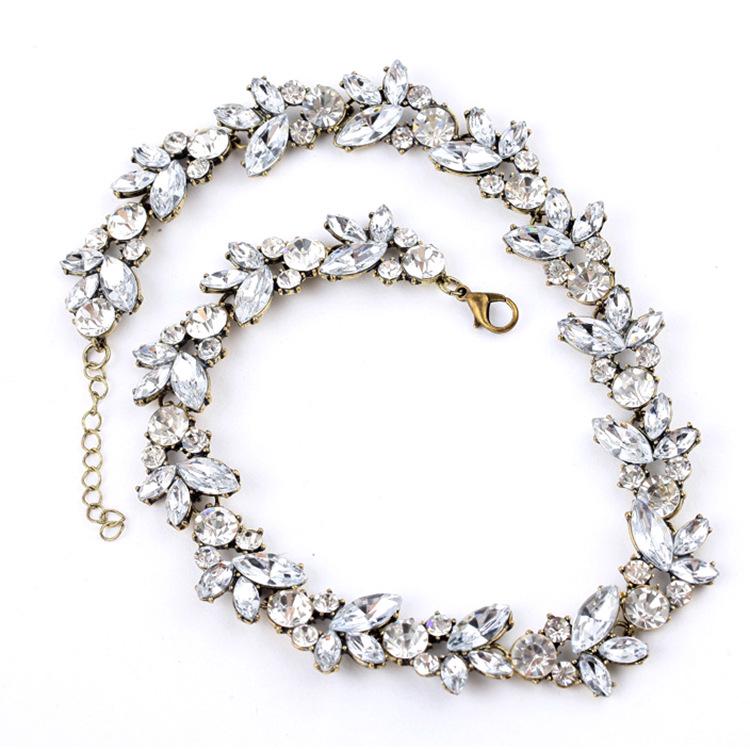 Classic Vintage Zircon Crystal Short Necklace Clavicle Chain Bride Dress Neck Ornament