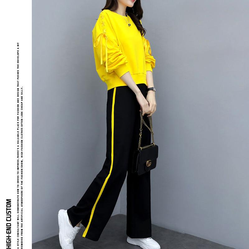 Suit Long-sleeved Shirt + Loose Wide-leg Pants Two-piece Loose Casual Sportswear Suit Female Outdoor Sports Suit Casual Home Wear