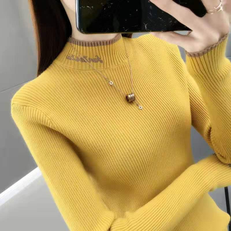 Autumn and Winter Korean Warm Knit Sweater Slim Long-sleeved Solid Color Blouse Round Neck Non-ball Sweater