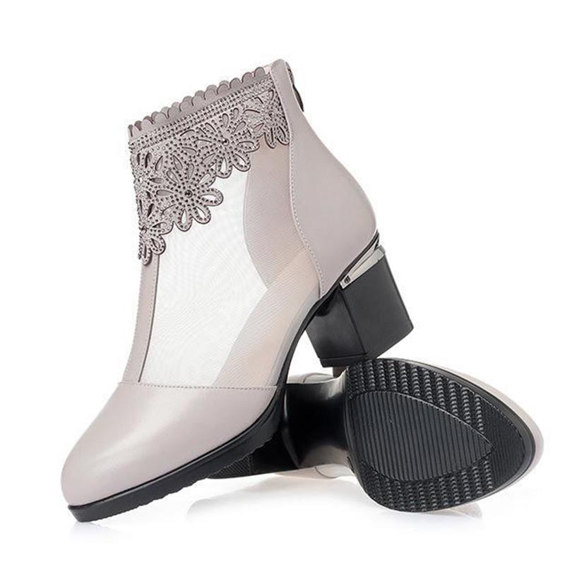 Net Boots Women's Thick-heeled High-heeled Women's Shoes Spring and Summer Sandals Hollow High-heeled Breathable Mesh Sandals Women