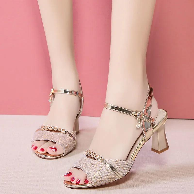 Women's Thick Heel Sandals Summer Fashion All Match Fish Mouth High Heels
