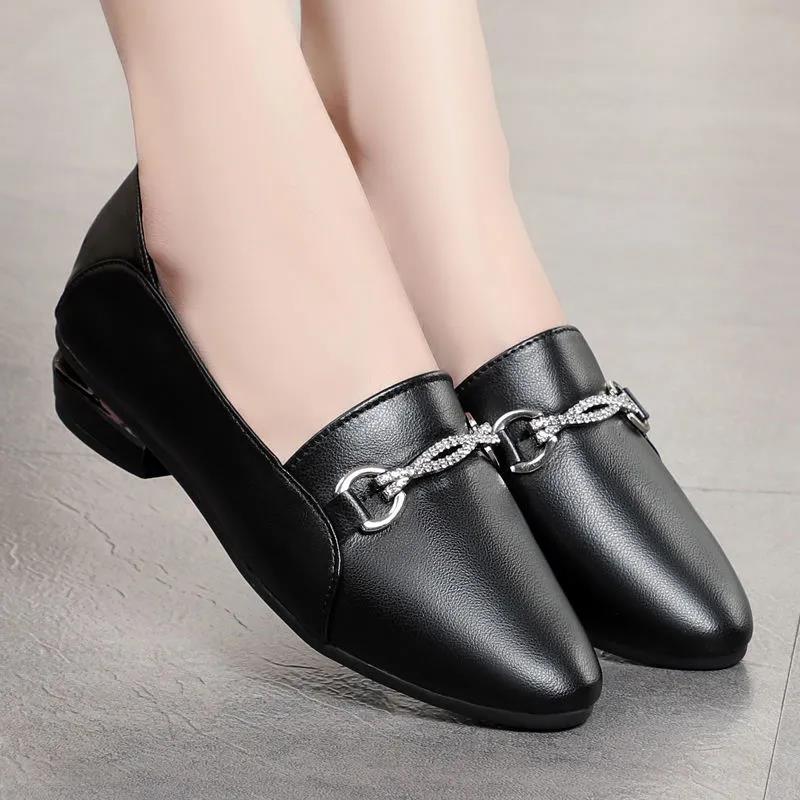 Soft Leather Shallow Shoes Women All-match Soft Leather Shoes Flat Women's Shoes Soft Bottom Peas Shoes Pointed Toe British Style Leather Shoes