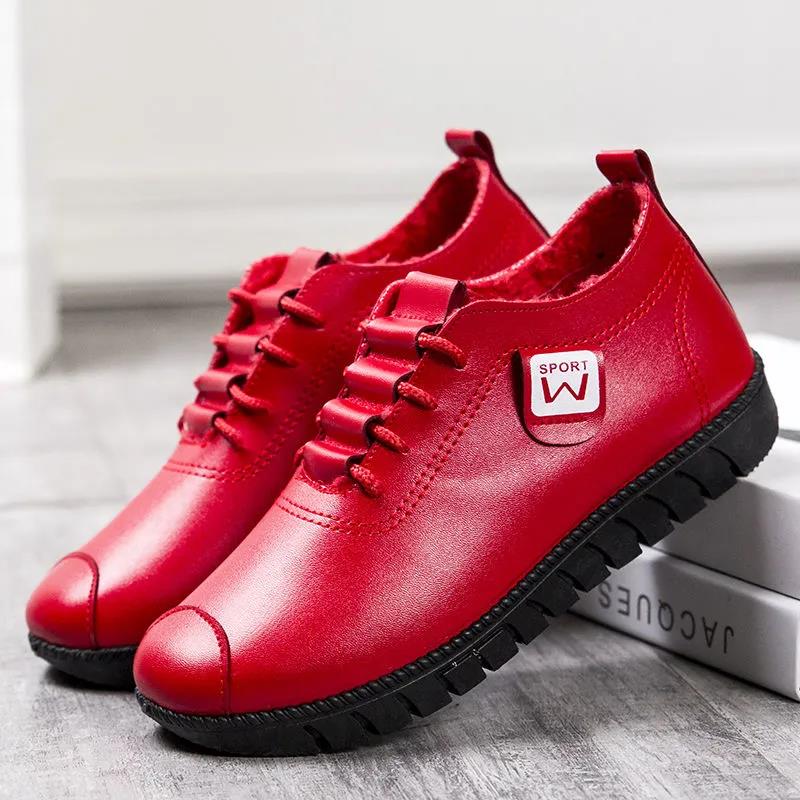 Autumn and Winter Women Fleece Cotton Shoes Casual Leather Shoes Women's Shoes All-match Mother Shoes