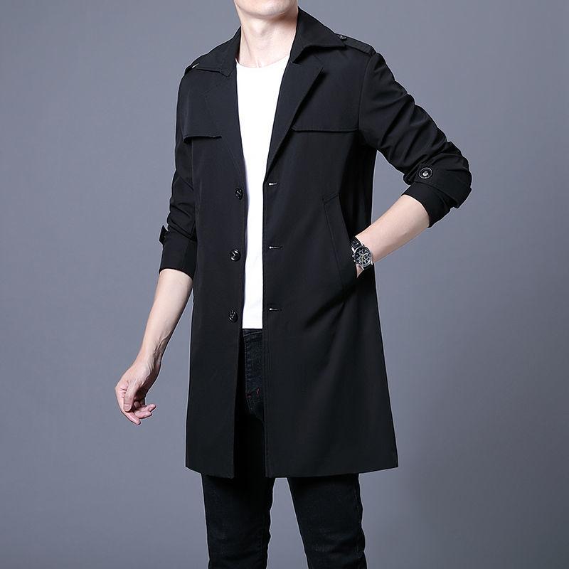 Men's Windbreaker Mid-length Jacket Spring and Autumn Trend Business Casual Youth Lapel Jacket New