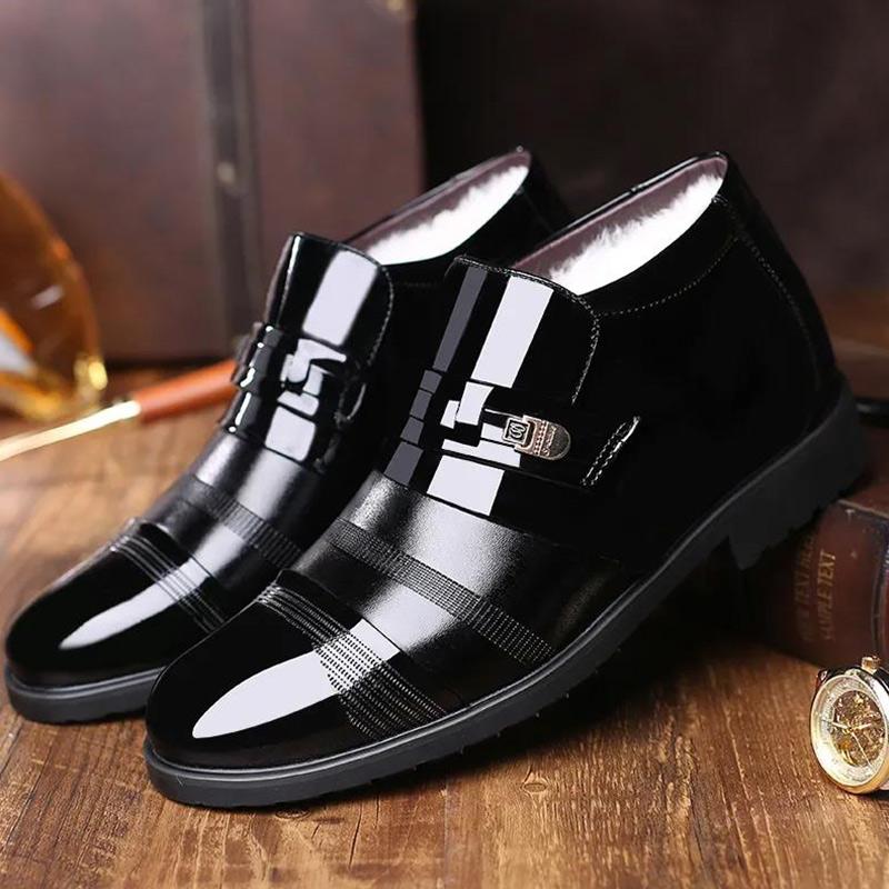 Cotton Shoes Men's Winter Warm and Velvet High-top Leather Shoes Business Casual Cotton Shoes Middle-aged and Elderly Leather Shoes