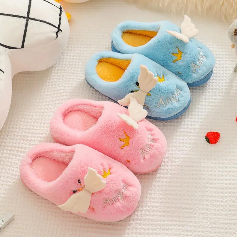 Children's Butterfly Decorative Cotton Slippers Autumn and Winter Warm Flat Shoes Indoor and Outdoor Non-slip Casual Slippers Light Soft Shoes