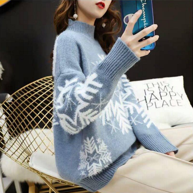 Pofulove red Christmas half turtleneck sweater lazy wind loose Korean thick autumn and winter new student hedging