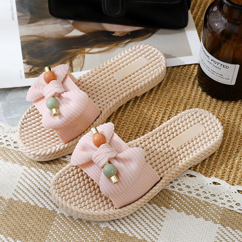 Slippers Women's Summer Outing Wear Bowknot Flip-Flops Tendon Flat-Bottom Soft Non-slip Home Pregnant Women Beach Slipper