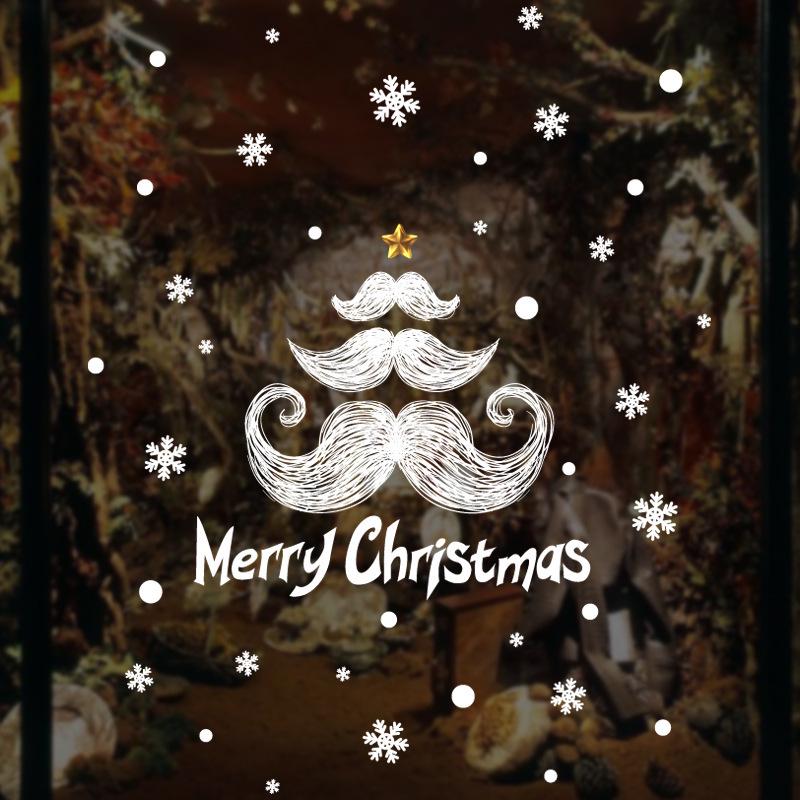 White Beard Christmas Snowflake Shop Window Glass Decoration Removable Santa Claus Wall Sticker