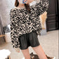 Autumn and Winter Ladies Sweater Leopard Print Knit Sweater, Oversized Casual Loose O Neck Knitwear Top
