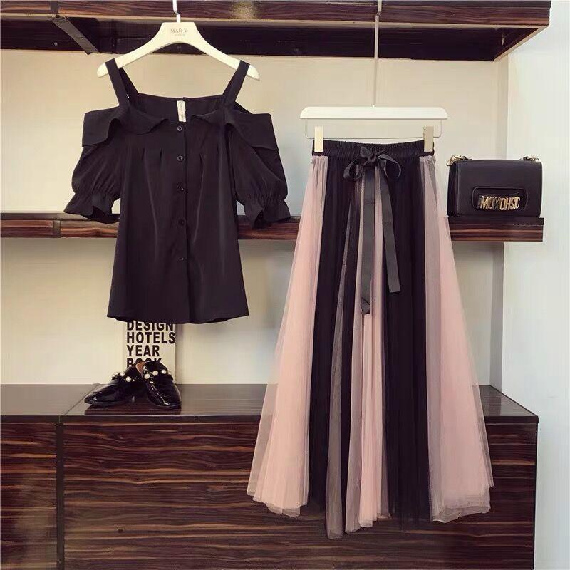 One-piece/suit Plus Size Women's Dress Slimming Mesh Dress Two-piece Suit Strapless Sling Dress A-line Dress with Waist Slimming