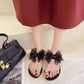 Fairy Slippers Japanese Sweet Mesh Bowknot Rhinestone Pearl Lace Set Toe Flat Beach Sandals