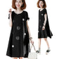 Dress Female Summer Leisure All-match Large Size Wave Dot Dress Black T-shirt Skirt Long Short Sleeve A-line Skirt