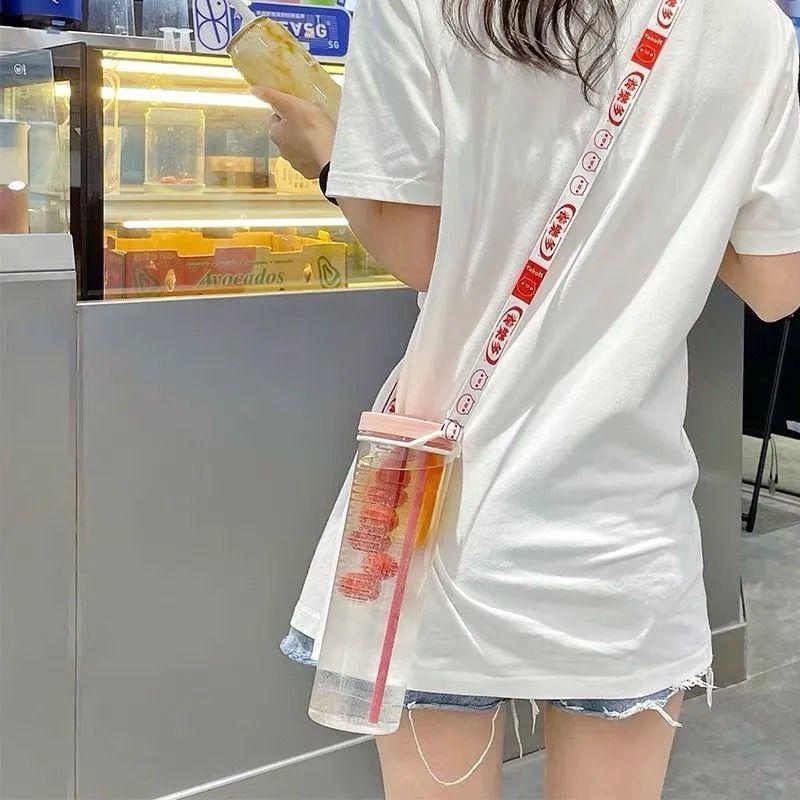 Water Bottle 700ml Foldable Straw Cup Portable Handy Cup Fruit Cup with Cup Brush