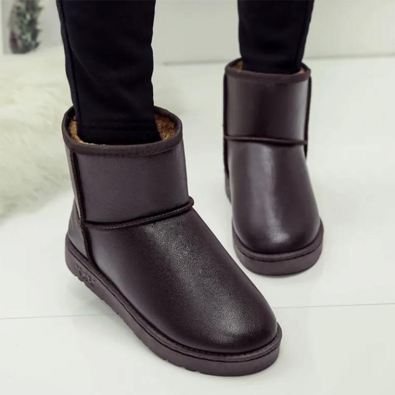 Winter Women's Leather Snow Boots Waterproof Non-slip Short Boots Warm and Velvet Padded Short Boots Korean Boots Student Cotton Shoes