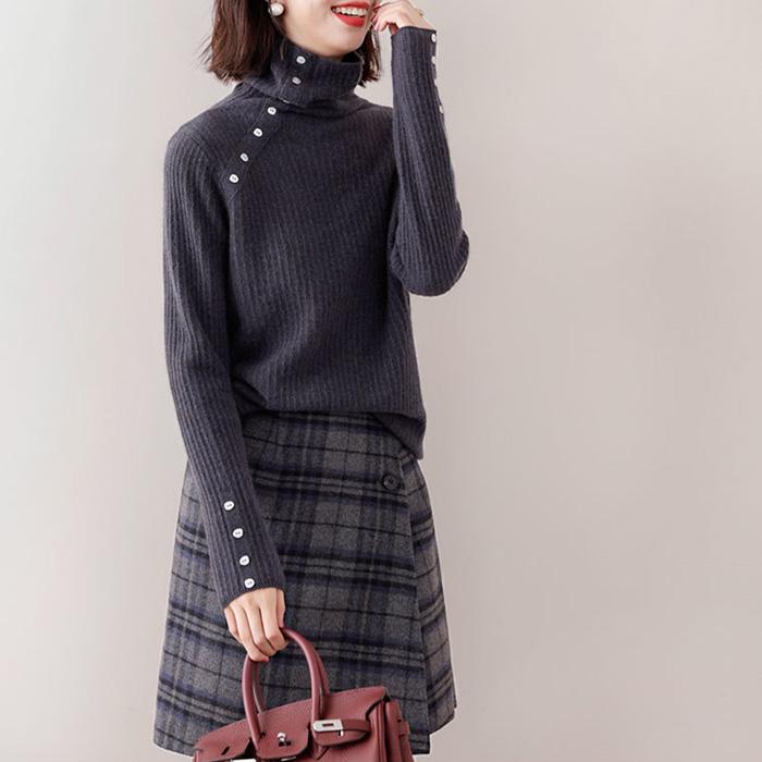 Autumn and Winter Pile-collar Personalized Tops, Knitted Inner Long-sleeved Sweaters, Versatile Fashion Short Tops