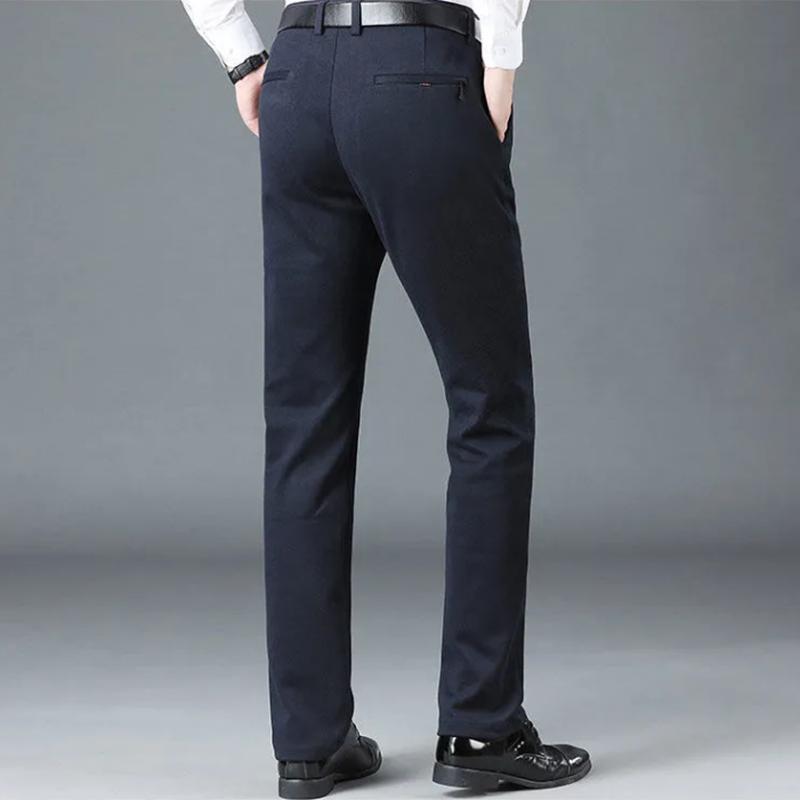 Men's Casual Pants Loose Straight-leg Bussiness Trousers Pants Autumn Winter Thick High-waist Stretch and Fleece Trousers Solid Outdoor Long Pants