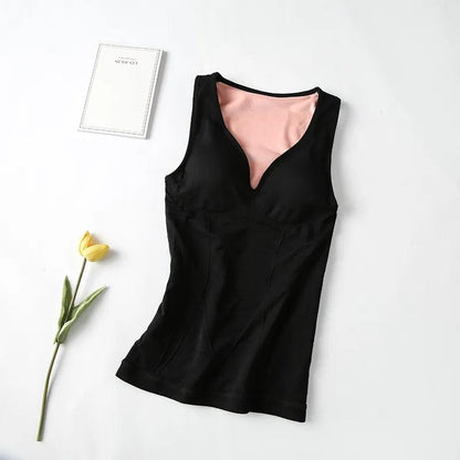 Thermal Underwear Women Velvet Warm Body Tops Vest Sleeveless Slim Seamless V Neck Solid Color Tank Top Sexy Winter Thremo