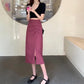 Pleated Slit Hip Skirt Summer Korean Version A-line Skirt High Waist Slim Mid-length Black Skirt Women