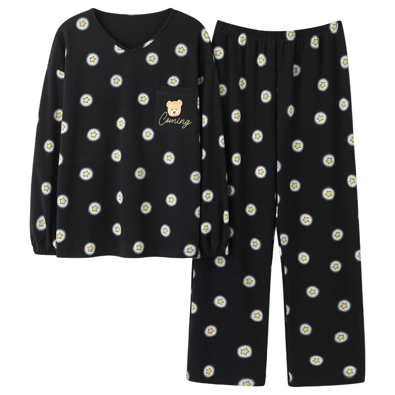 Women Cotton Pajamas Set Cartoon Cute Female Pyjamas Suit Long Sleeve Sleepwear Tops and Pants Sets Home Wear Casual Loose Pullover Nightwear