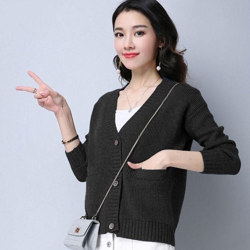 Autumn and Winter Loose Sweater Thick Knitted Cardigan Jacket Short Solid Color Women's Top