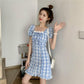 Female Spring and Summer Simple and Gentle Waist Close Show Thin Bubble Sleeve Lattice French Niche Dress