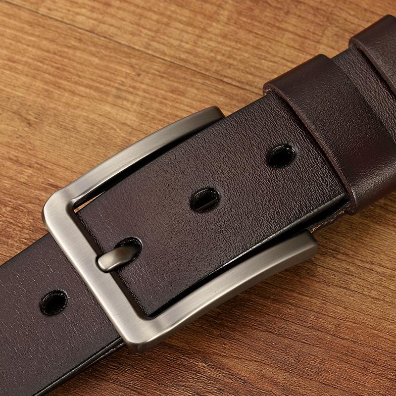 Leather Pin Buckle Belt Men's Metal Pin Buckle Waist Belt Genuine Leather Waistband