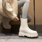 Fur Snow Boots Women's Thick-soled Plus Velvet Warm Cotton Boots In Tube Martin Boots Leather Back Zipper Diamond Short Boots