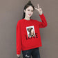 Women's Spring Long Sleeve Large Size Print Casual Pullover Autumn Loose Cotton Round Collar Tops