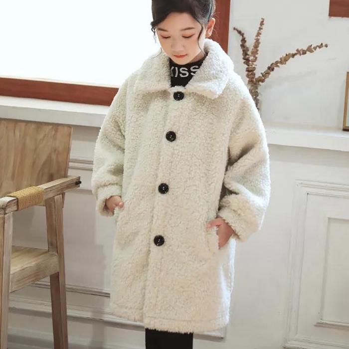 Festive Christmas Clothes Girls Thick Woolen Coat Double-breasted Mid-length Woolen Autumn and Winter Coat