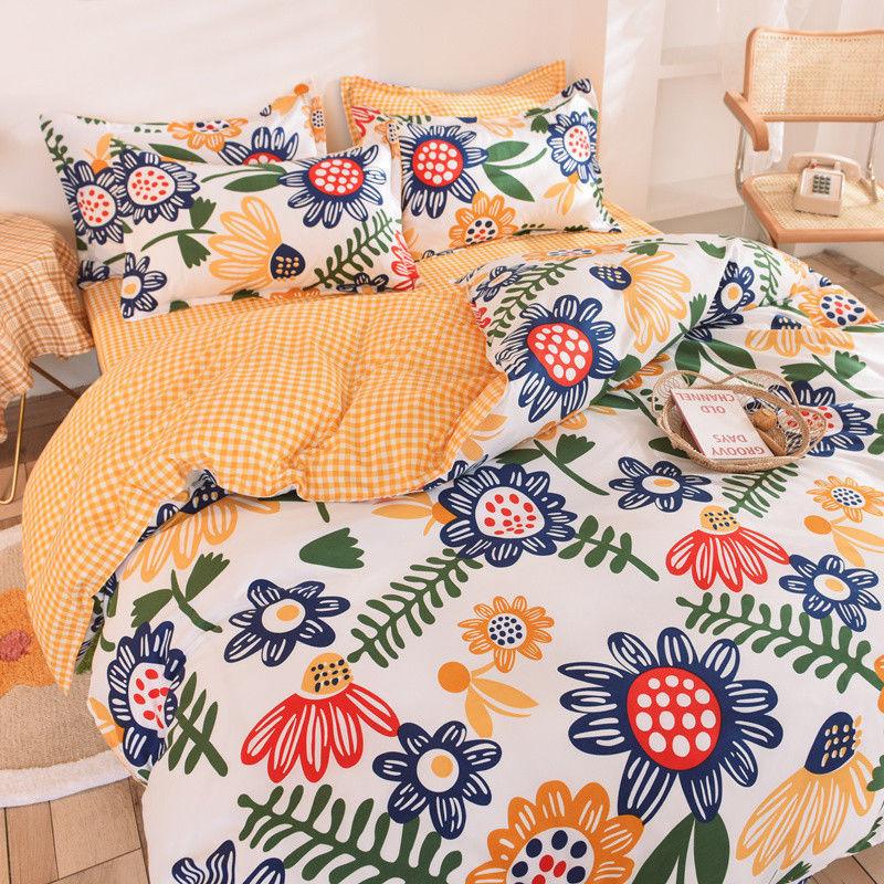 Quilt Cover Pillowcase Duvet Cover Printed Bedding Simple Style Floral Bedding Sheet Cover Double Bed Quilt Cover Luxurious and Soft Lattice Sets