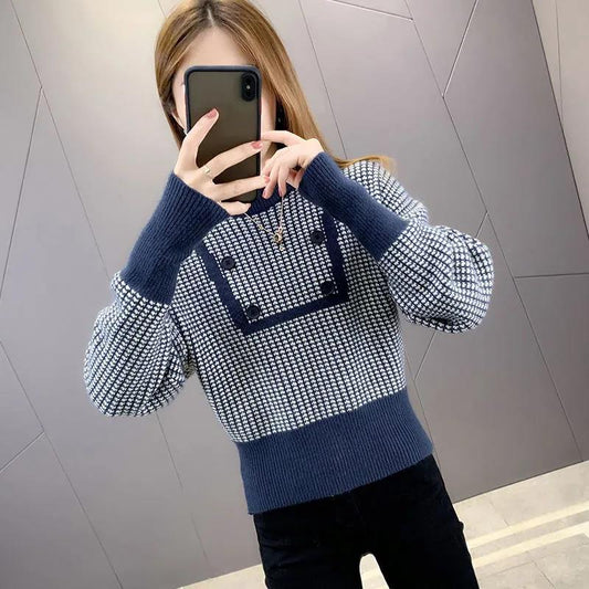 Temperament Ladies Fan Base Shirt Women's Round Neck High Waist Slim Knit Sweater Short Short Sweater Warm and Comfortable