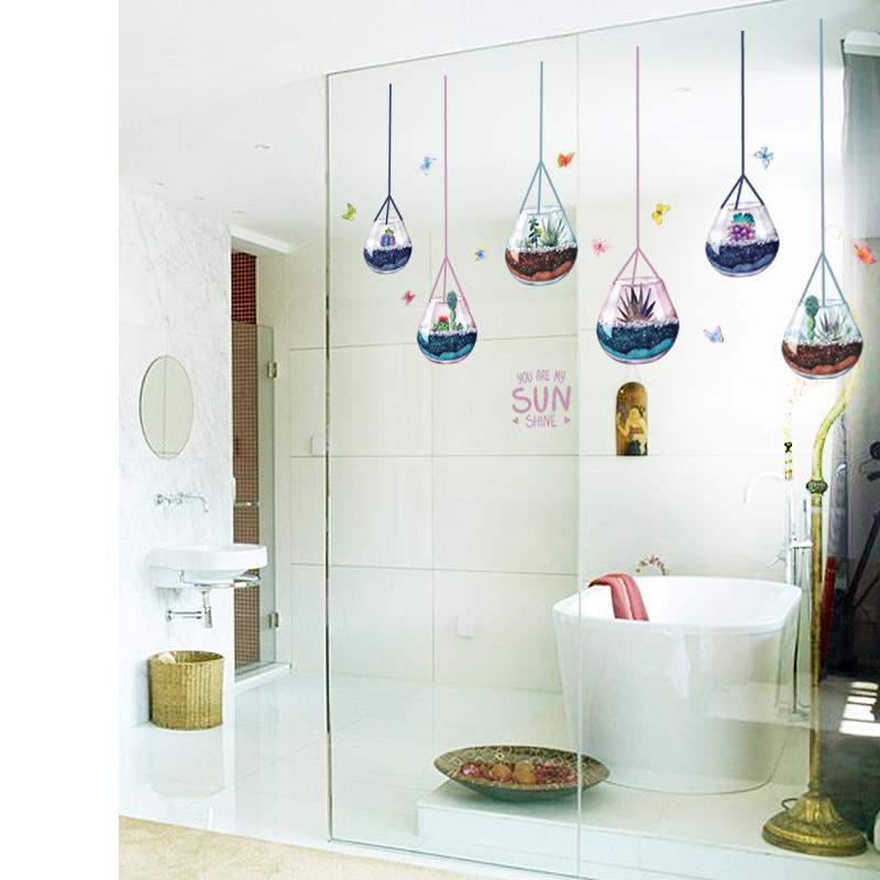 [Wall sticker] Glass meaty plants ceiling lamp wall stickers home decor living room sofa kitchen doo