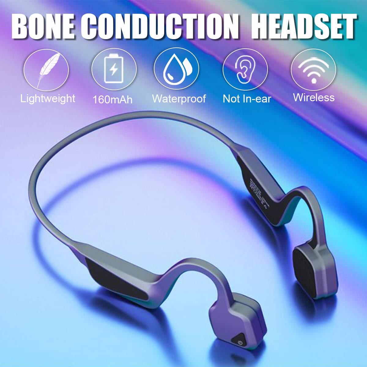Bluetooth 5.0 Earphone Bone Conduction Binaural Hifi Stereo HD Call Headset with 2200 MAh Power Bank