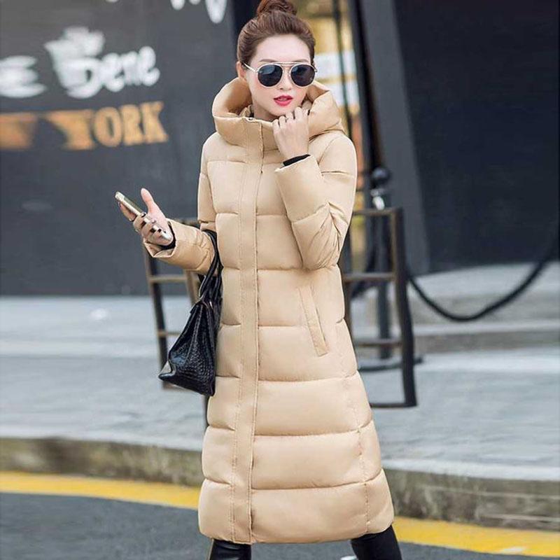 Winter Down Cotton White Duck Down Warm Hooded Jacket Thickened Warmth Long Over-the-knee Women's Cotton Jacket