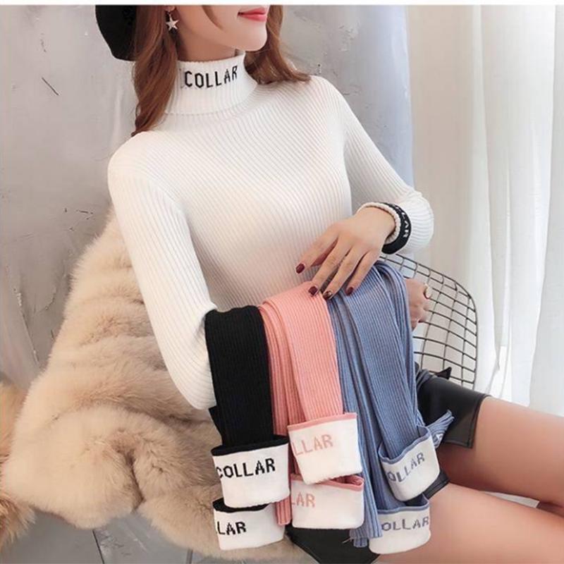 Pofulove sweater Slim thick letter short section long sleeves inside student turtleneck sweater base