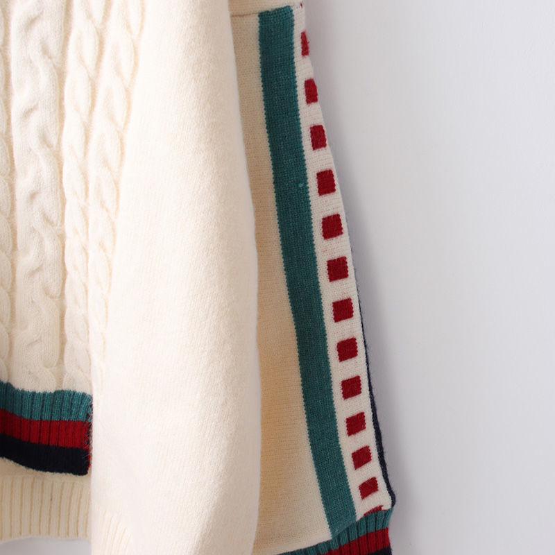 Autumn Japanese Sweater V-neck Fashion Casual Jacket Knitted Striped Youth Women's Top