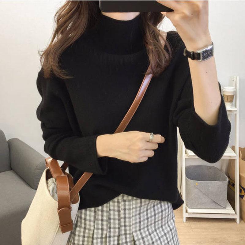 Pofulove Plus Size Thick Half Turtleneck Sweater Women Autumn Winter Loose Knitted Bottoming Shirt